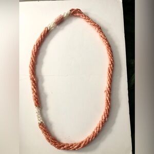 Vintage Chinese Carved Angel Skin Beaded Freshwater Coral Pearl Rope Necklace